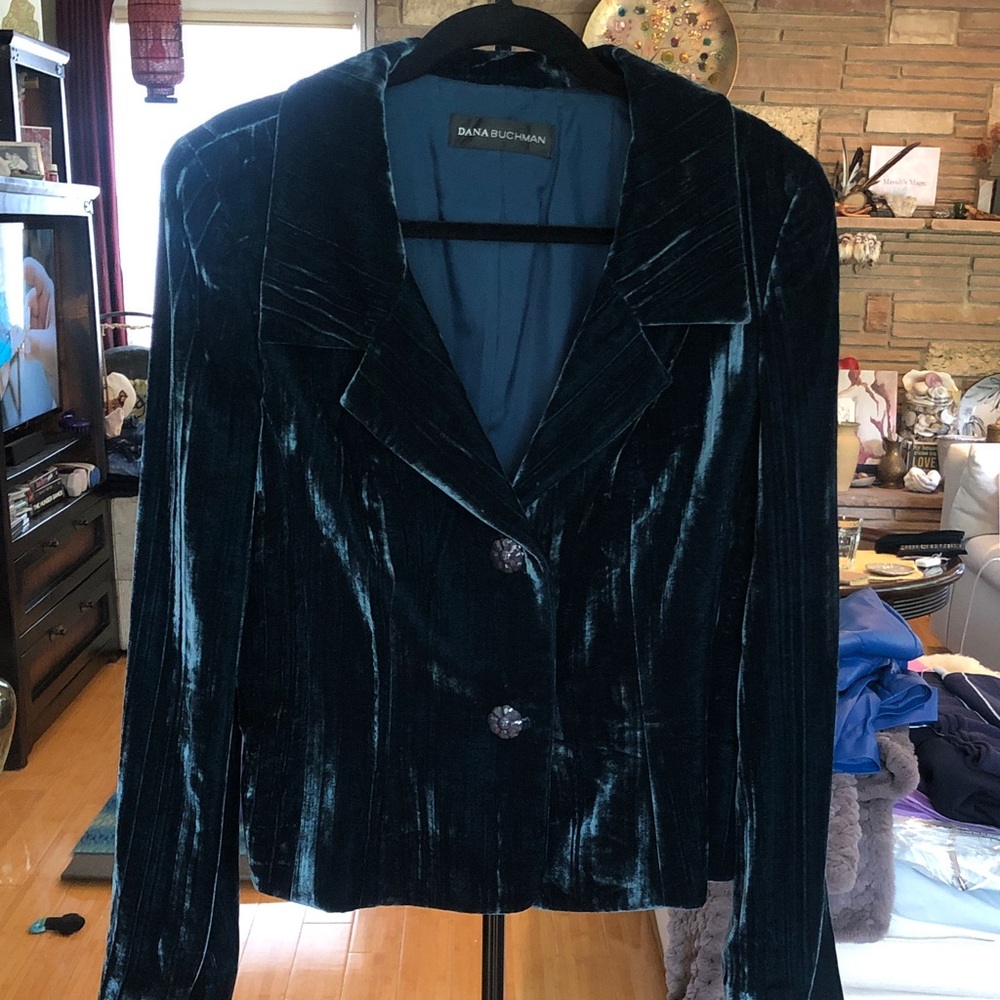 Dana Buchman Teal Velvet Blazer Jacket Vintage.